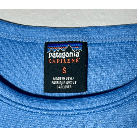 VTG 80s/90s PATAGONIA Capilene Men’s Long Sleeve Blue Base Thermal Shirt Sz S - Picture 3 of 8